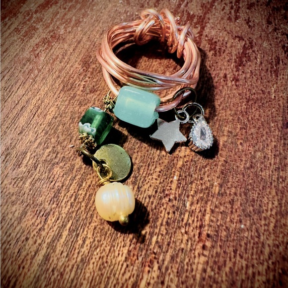 handmade Jewelry - 🧜‍♀️’Mermaid Dreams’ Copper Ring w/Millefiori, Baroque Pearl, Micro Pave Charms